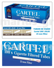 CARTEL 100&amp;#039;s BLUE - SUPER LONG 25 mm - Pachet 10 cutii tuburi tigari x 200 buc. foto