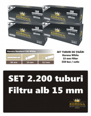 WHITE 2.200 tuburi de tigari Korona cu filtru alb pentru injectat tutun foto