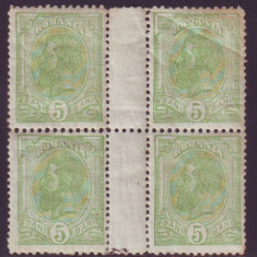 Romania 1907 - Spic de grau 5b verde-galbui, bloc de 4 cu punte pentru carnete
