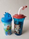 Cumpara ieftin Set 2 Pahare Plastic cu capac si pai, (unul este 3D) cinema film desene animate