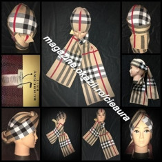 SET 2 in1 UNISEX FULAR + FES GEN FIRMA BURBERRY IMPRIMEU CLASIC SUPRADIMENSIONAT foto