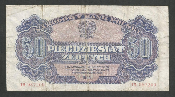 POLONIA 50 ZLOTI ZLOTYCH 1944 [1] P-114 , cu eroare de printare