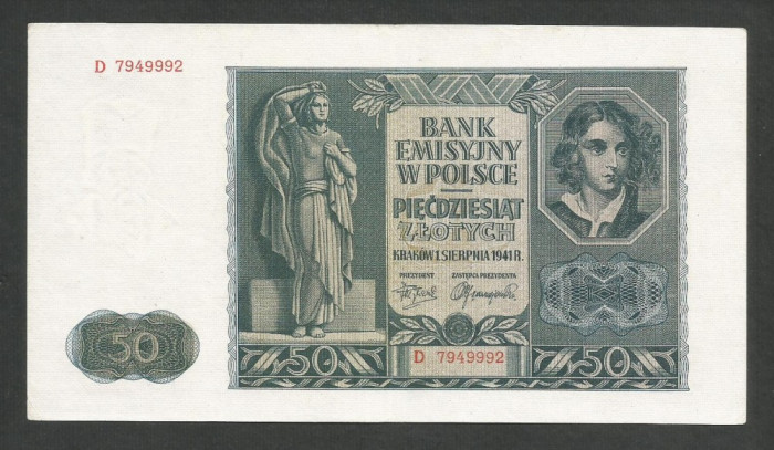 POLONIA 50 ZLOTI ZLOTYCH 1941 , Ocupatie Nazista [4] P-102 , XF+++