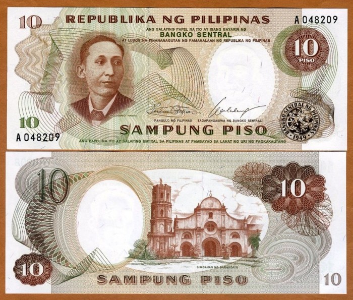 !!! FILIPINE - 10 PISO (1969) - P 144 a - UNC / SEMNATURILE DIN IMAGINE