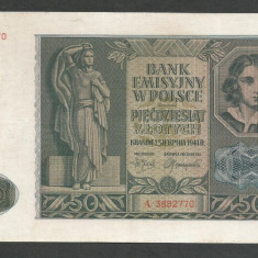 POLONIA 50 ZLOTI ZLOTYCH 1941 , Ocupatie Nazista [2] P-102 , XF++