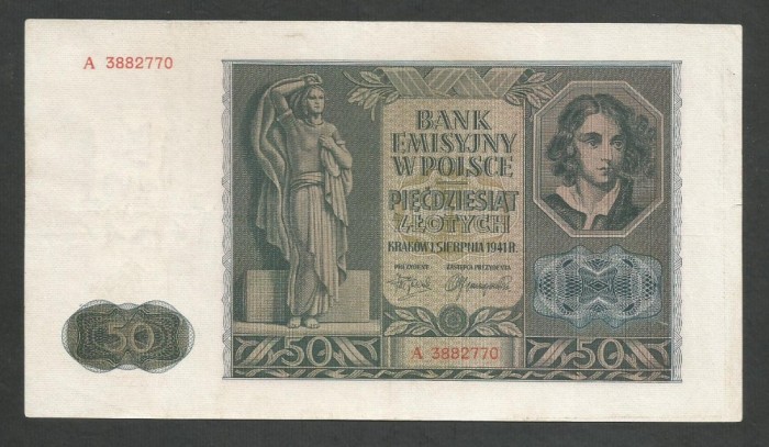 POLONIA 50 ZLOTI ZLOTYCH 1941 , Ocupatie Nazista [2] P-102 , XF++