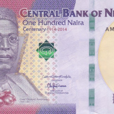 Bancnota Nigeria 100 Naira 2014 - PNew UNC ( comemorativa )