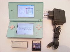 Consola Nintendo DS Lite special verde-roz discheta capacGBA incarcator original foto