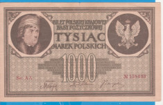 (10) BANCNOTA POLONIA - 1000 MAREK 1919 (17 MAI 1919), FILIGRAN STUP ALBINA foto