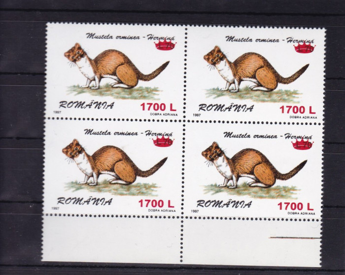 ROMANIA 2000 LP 1505 FAUNA 97 SUPRATIPAR COROANA BLOC DE 4 TIMBRE MNH