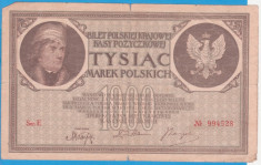 (2) BANCNOTA POLONIA - 1000 MAREK 1919 (17 MAI 1919), FILIGRAN STUP ALBINA foto