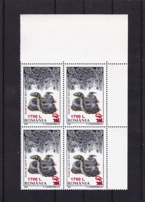 ROMANIA 2001 LP 1506 FAUNA 96 SUPRATIPAR SARPE BLOC DE 4 TIMBRE MNH foto