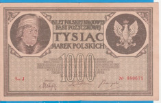 (8) BANCNOTA POLONIA - 1000 MAREK 1919 (17 MAI 1919), FILIGRAN STUP ALBINA foto