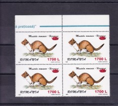 ROMANIA 2000 LP 1505 FAUNA 97 SUPRATIPAR COROANA BLOC DE 4 TIMBRE MNH
