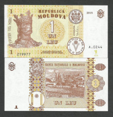 MOLDOVA 1 LEU 2015 UNC [1] NEW !!! P-8j , necirculata foto