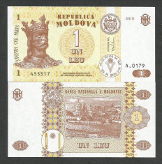 MOLDOVA 1 LEU 2010 UNC necirculata [1] P-8h.1 cu fir de siguranta foto