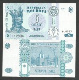 Bancnota Moldova 5 Lei 1994 UNC P-9a, Aproape Necirculata