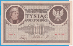 (5) BANCNOTA POLONIA - 1000 MAREK 1919 (17 MAI 1919), FARA FILIGRAN foto