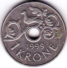 Norvegia 1 KRONE 1999 fauna pasare foto