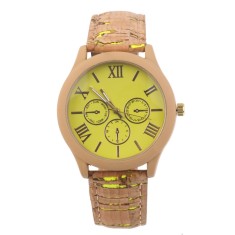 NOU Ceas de dama elegant cadran galben fashion curea tip lemn GENEVA piele eco foto