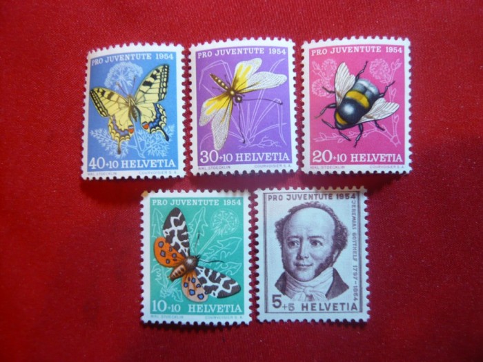 Serie Pro Juventute - Fluturi 1954 Elvetia , 5 valori