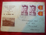 Plic special al Expozitiei Carti Postale ,francat pereche 12 fr. Rabelais 1950