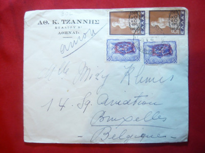 Plic circulat Grecia-Belgia ,timbre Venus cu supratipar 1946 foto