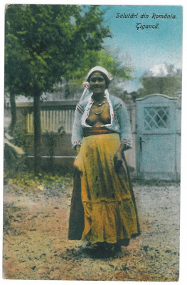 3744 - Ethnic, GYPSY woman, Romania - old postcard - unused foto