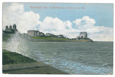 3712 - CONSTANTA, Cazinoul, Faleza - old postcard - used - 1913 foto