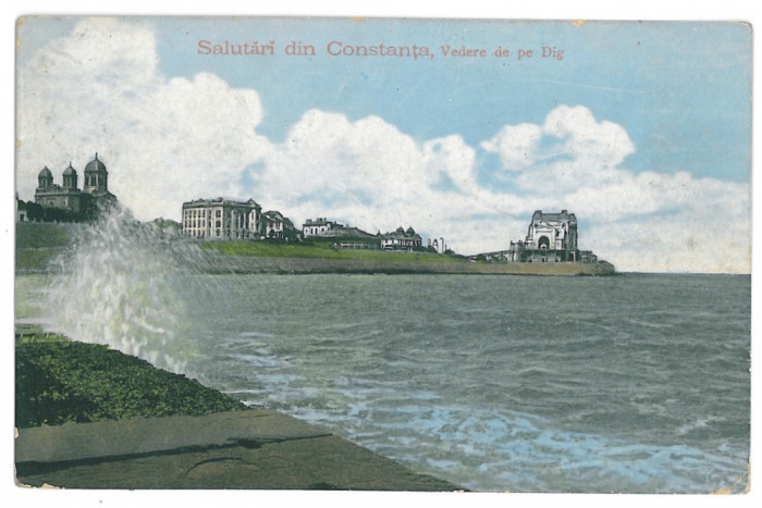 3712 - CONSTANTA, Cazinoul, Faleza - old postcard - used - 1913