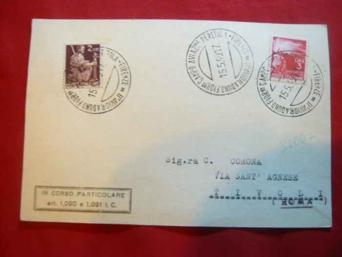Carte Postala Concurs Aviatic la Florenta 1949 , cu stampile speciale