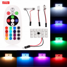 Set Placute LED T10 SOFIT 15 SMD Lumina Ambientala Auto, Multicolora RGB cu Telecomanda si Intensitate Reglabila foto