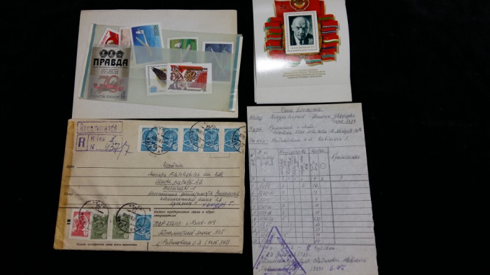 URSS - TIMBRE VECHI - TRIMISE DIN URSS PRIN POSTA CU OPIS FACTURA -LOT DE 13 BUC