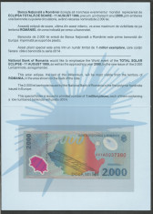 ROMANIA 2000 2.000 LEI 1999 ECLIPSA in FOLDER BNR , UNC , necirculata foto