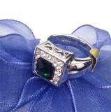 Inel -INOX placat cu aur alb 18k si cristal zirconia-Swarovski verde - marimea 8