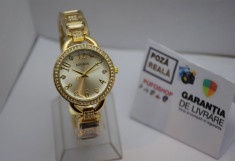 Ceas elegant de dama Shine Crystal - Gold Edition, bratara metalica Poze reale! foto