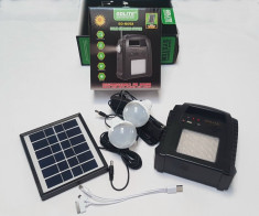 Kit Panou Solar 2 Becuri incarcare telefon Radio USB MP3 lanterna lampa GD8052 foto