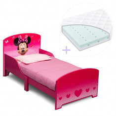 Set pat cu cadru din lemn Disney Minnie Mouse si saltea pentru patut Dreamily - 140 x 70 x 10 cm foto