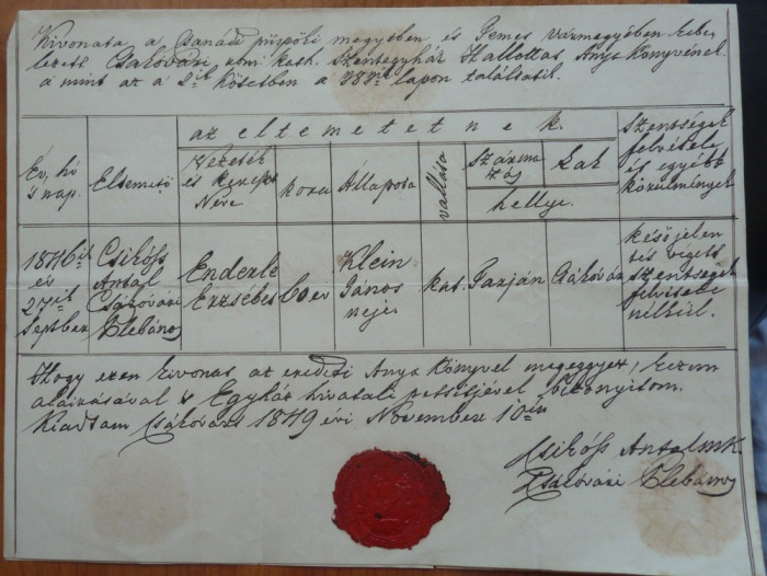 Document din Transilvania , cu sigiliu , 1849 , Ardeal