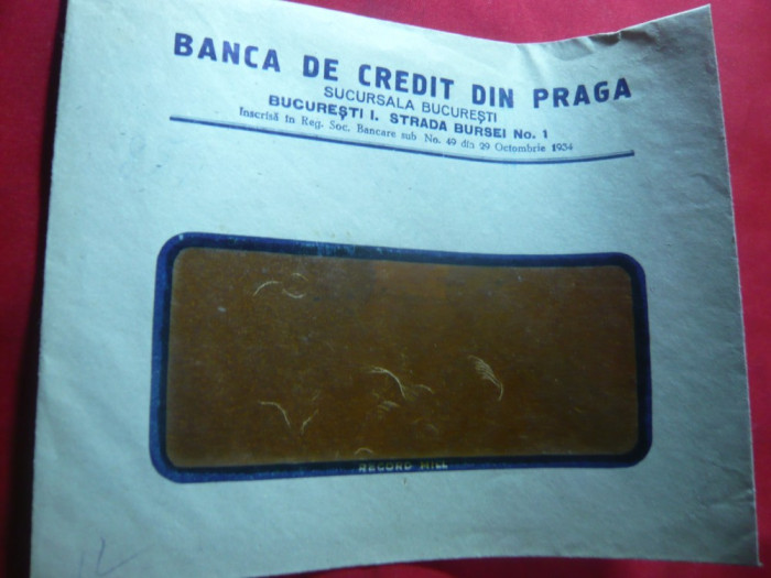 Plic cu Antetul Bancii de Credit din Praga sucursala Bucuresti