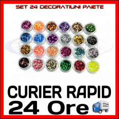 SET 24 DECORATIUNI PAIETE - MANICHIURA UNGHII FALSE GEL UV - PRET MINIM