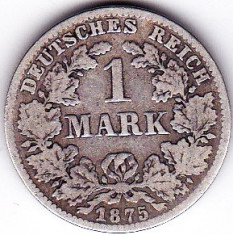 Germania 1 MARK 1 marca 1875 C argint 5,55 gr puritate ridicata 900/1000 foto