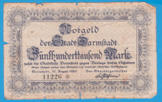 (1) BANCNOTA (NOTGELD) - GERMANIA (DARMSTADT) - 500.000 MARK 1923 (10.08.1923) foto
