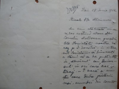 Scrisoare olografa a scriitoarei Constanta Hodos, Sibiu, 1922 foto