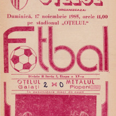 Program meci fotbal OTELUL GALATI - METALUL PLOPENI 17.11.1985