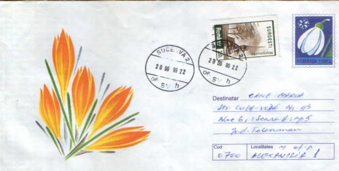 Intreg postal 1999 circulat - Flori