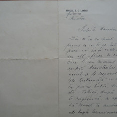Scrisoare a Gen. Dimitrie Lambru , 1924 , fost Cdt. al Diviziei 21 Infanterie