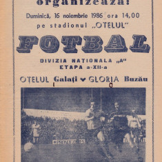 Program meci fotbal OTELUL GALATI - GLORIA BUZAU 16.11.1986