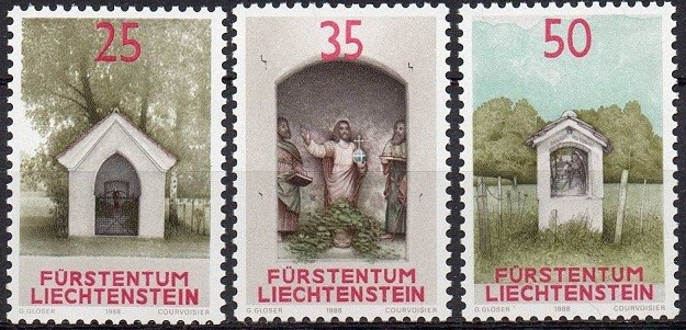 Lichtenstein 1988 - Monumente religioase,cat.nr.892-4 neuzat,perfecta stare(z)