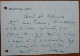 Bilet scris olograf de Dr. Nicolae Lupu, membru marcant al PNT, interbelic